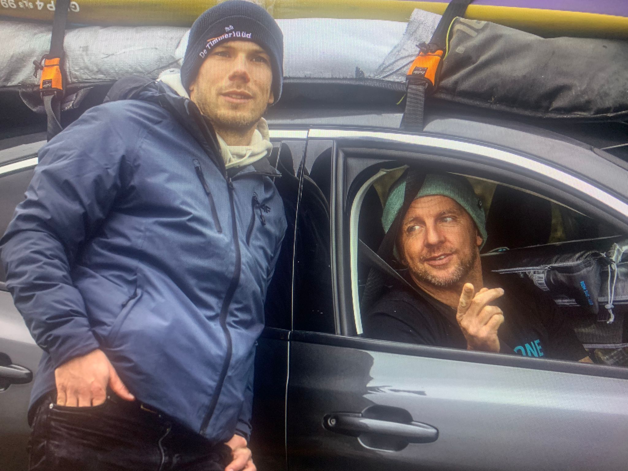 Timo and a friend on a windsurf road trip